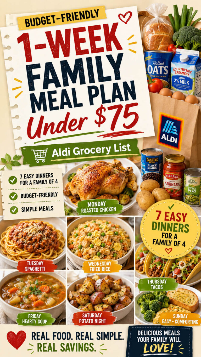 1-Week Family Meal Plan Under $75 (Aldi Grocery List)
