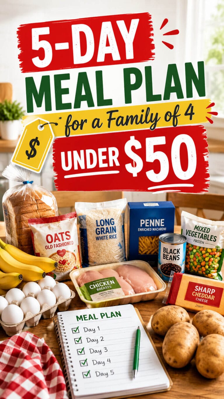 5-Day Meal Plan for a Family of 4 Under $50 (With a Real Grocery List)