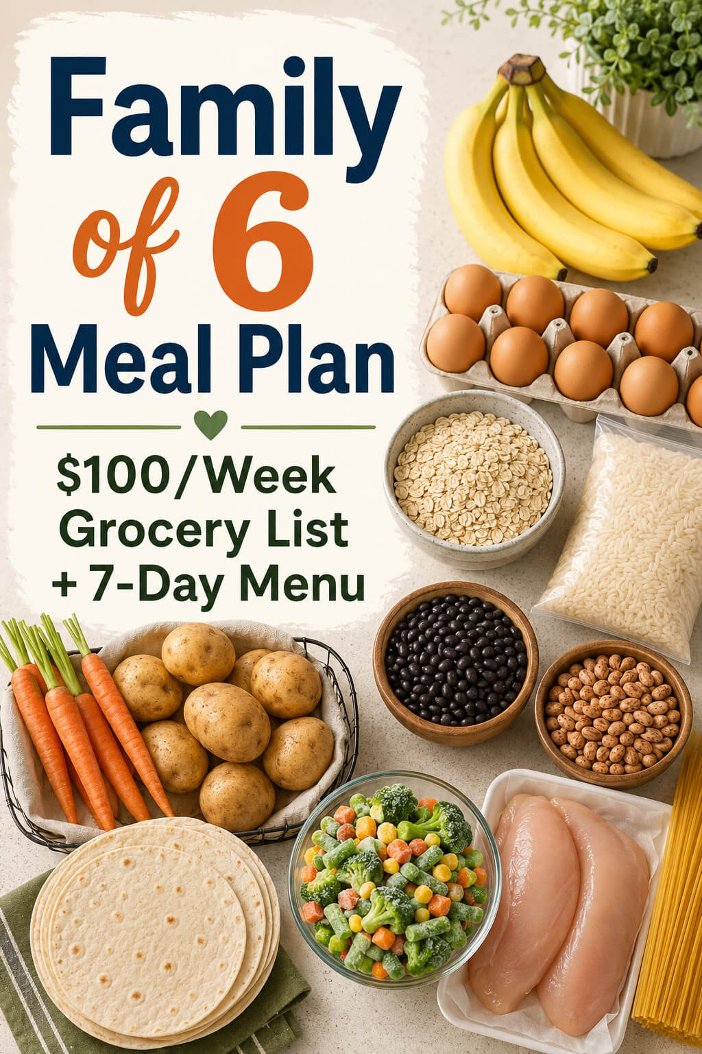 Budget Meal Plan for Family of 6: $100 Weekly Grocery List & Meals