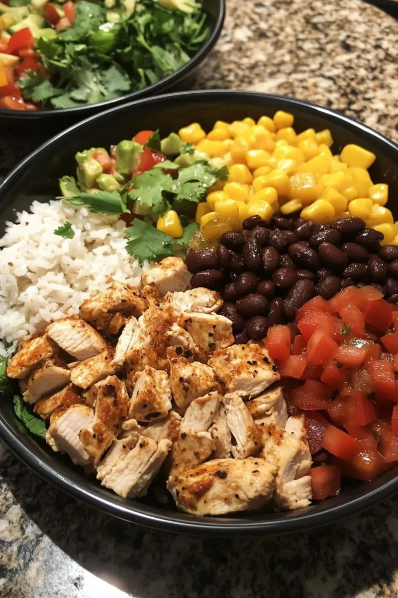 Flavor Packed Chicken Burrito Bowls with Black Beans and Fresh Veggies