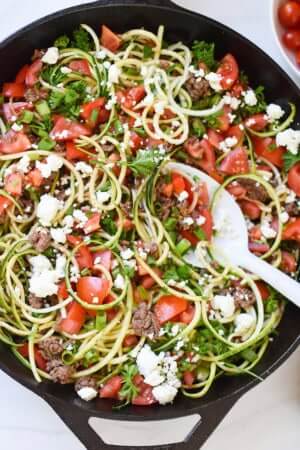 Mediterranean Ground Beef Zucchini Skillet