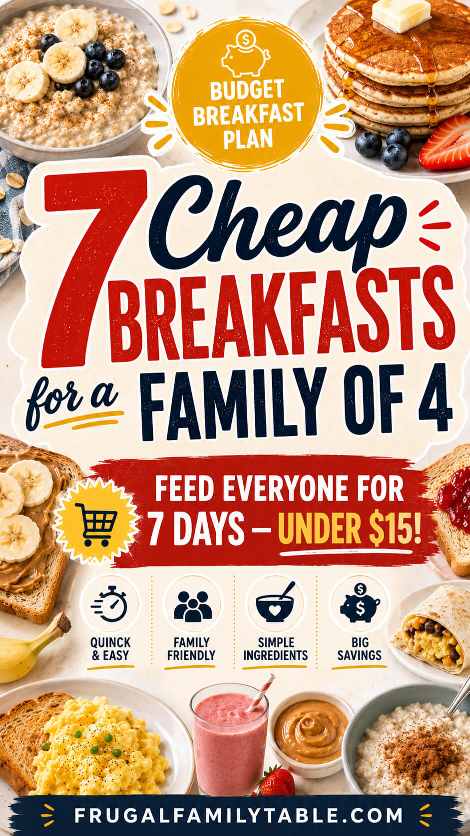7 Day Cheap Breakfast Ideas for a Family of 4 (Under $15 Total)