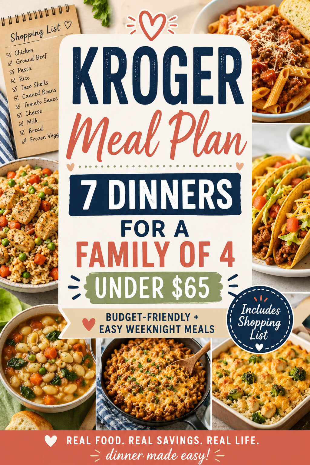 Kroger Meal Plan Full Week of Dinners for Family of 4 Under $65