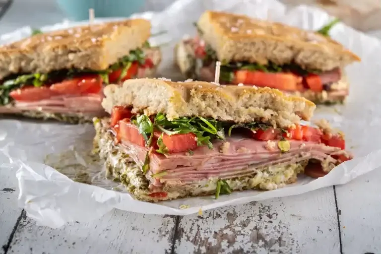 Mortadella, Burrata & Pesto Focaccia Sandwich