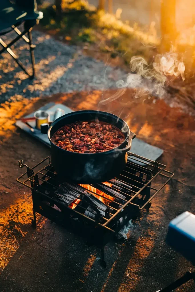 campfire one pot chili camping dinner