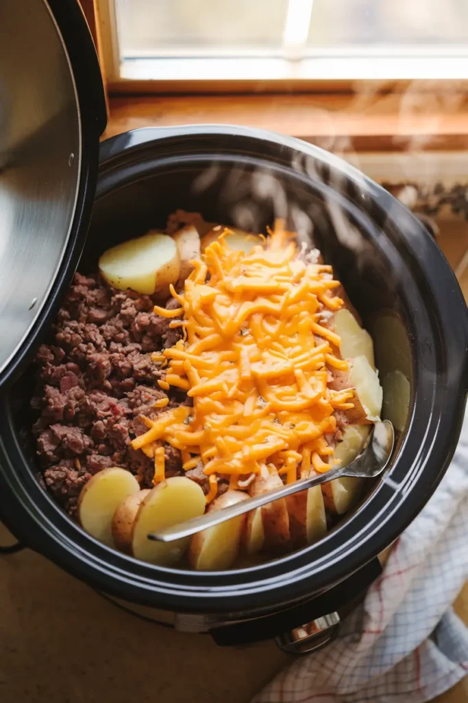 crockpot ground beef potato bake easy dinner