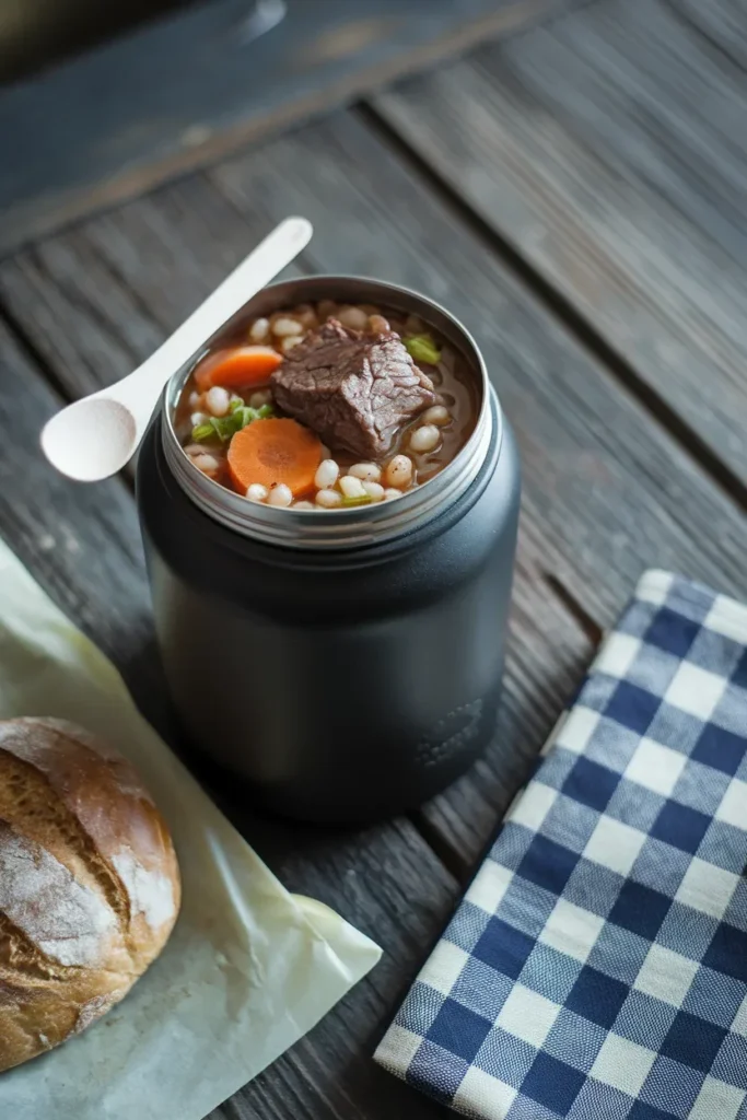 hot lunch ideas for work thermos beef barley stew