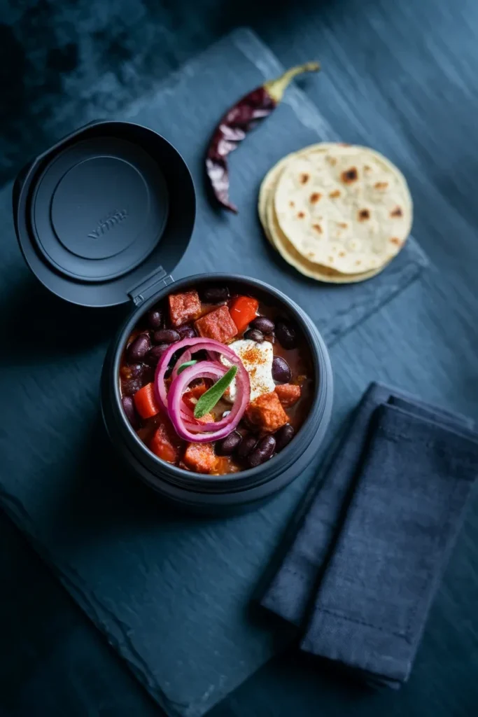 hot thermos lunch ideas black bean chorizo
