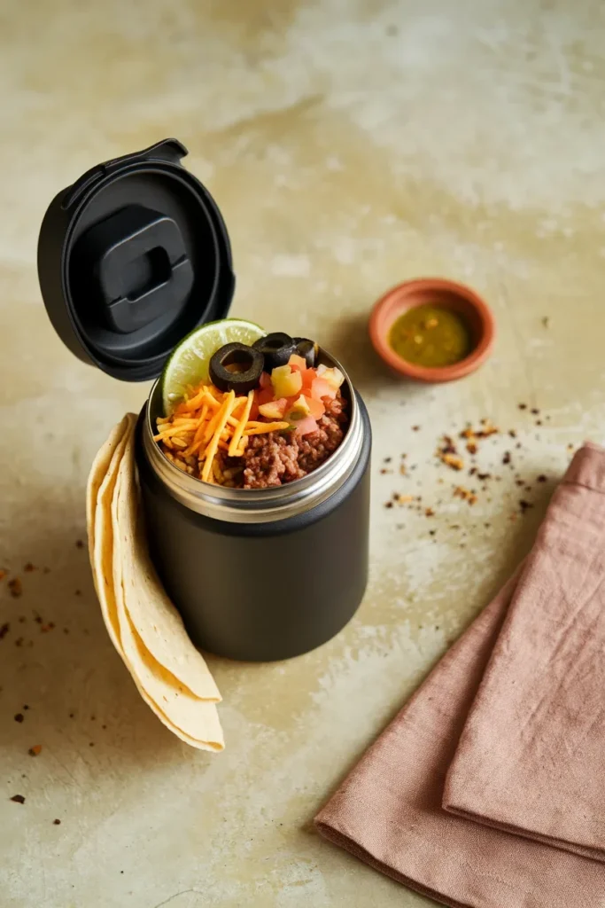 thermos lunch ideas with hot leftovers taco beef