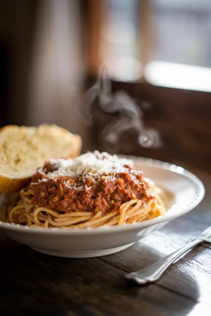 Spaghetti with Meat Sauce & Garlic Bread
