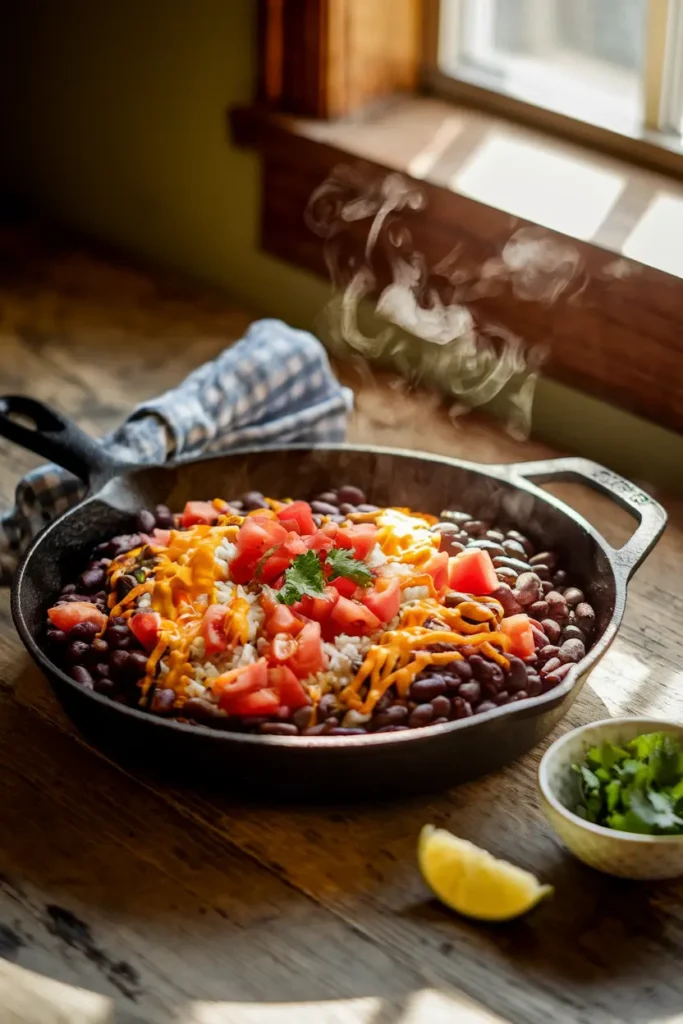 cheap family dinner beans rice skillet