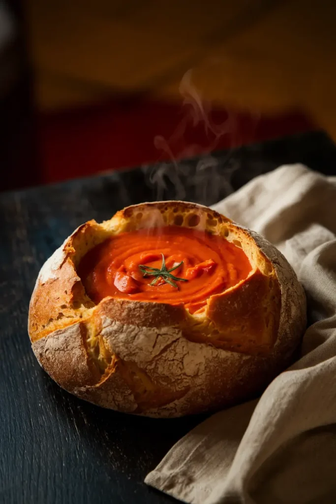 cozy soup bread bowl family dinner