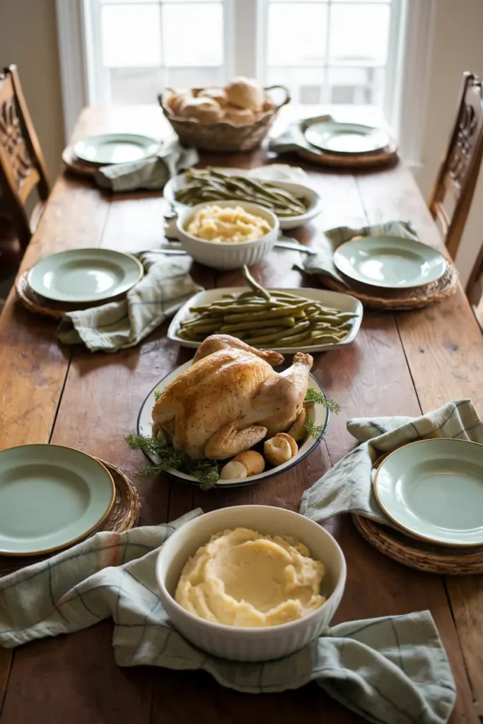 rustic farmhouse family dinner spread