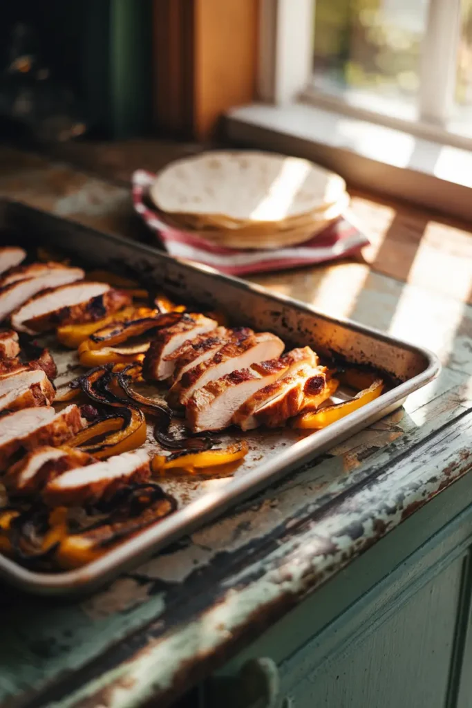 sheet pan chicken fajita family dinner